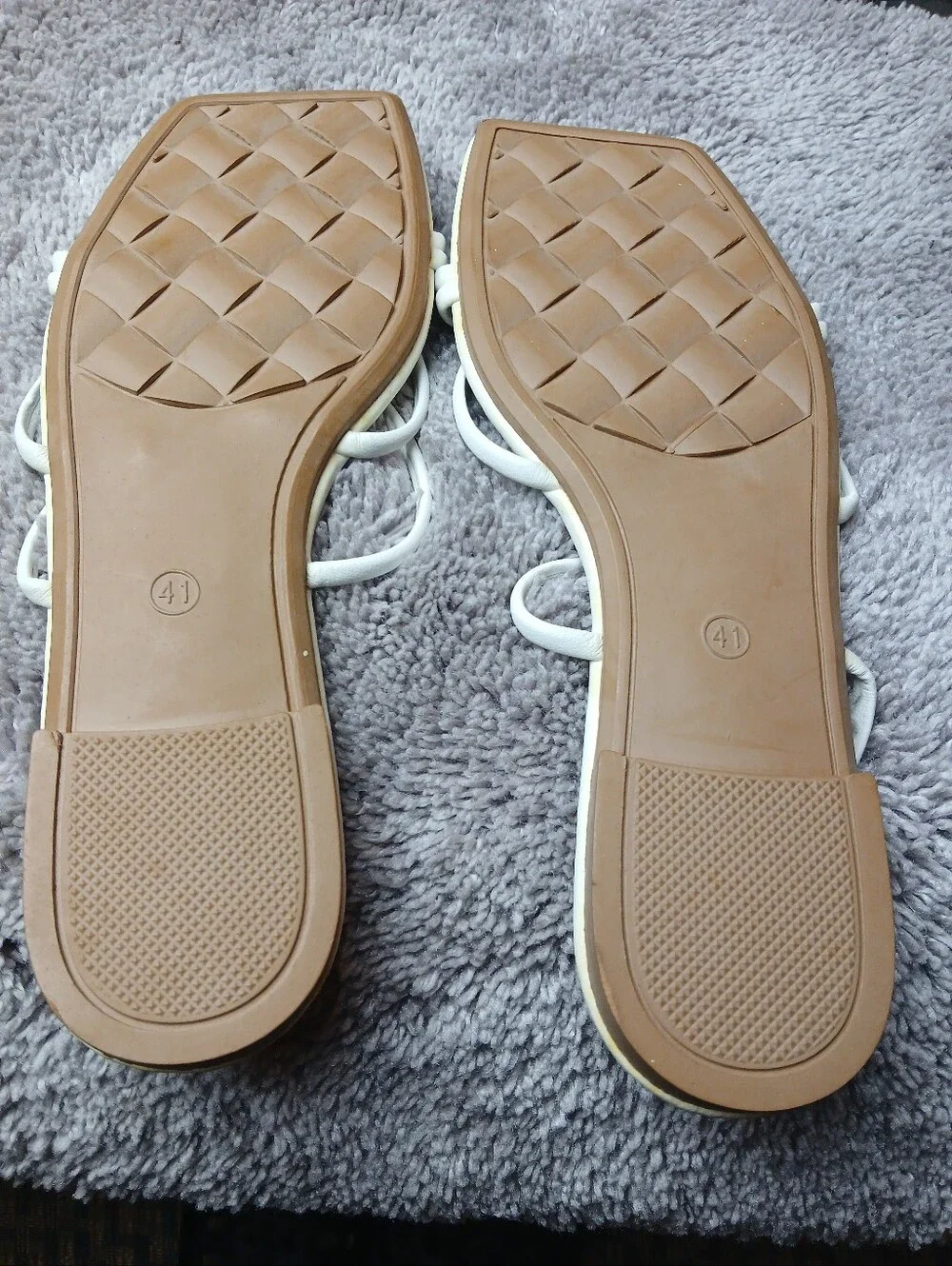 F-HONGXY Off White Strappy Square Toe Flat Sandals 41/US 9.5-10